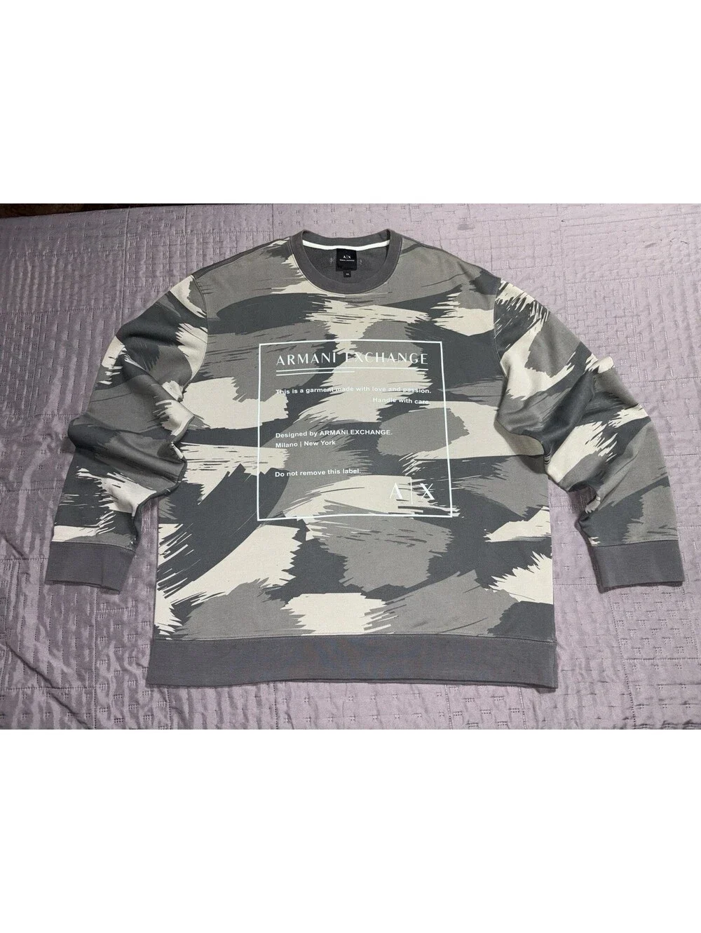 Armani Exchange Men Pull-over Paint Brush Camo Back Logo , Urban, 2XL